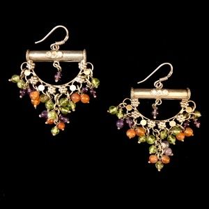 Vintage Bali Earrings! Peridot Amethyst Carnelian